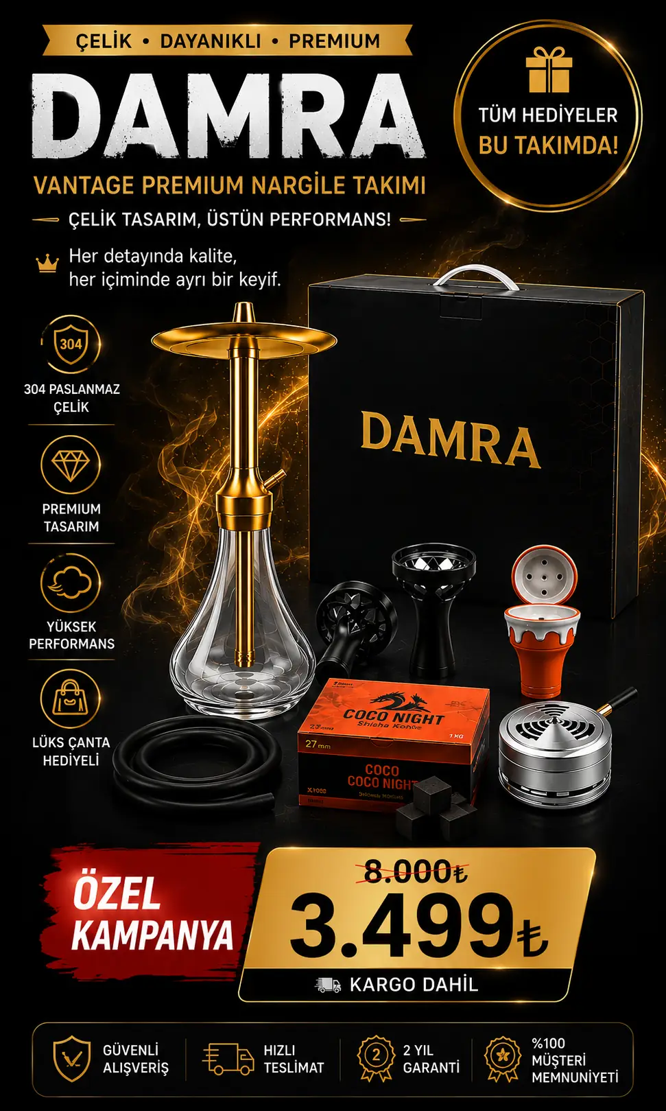 Damra Vantage Premium Nargile Takımı Seti (Full Hediye Paketili) ürün görseli